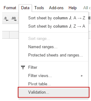 Drop Down List in Google Sheets - Validation Option