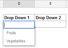 Dependent Drop Down List in Google Sheets - DD1