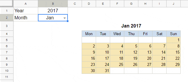 Using Monthly Calendar template in Google Sheets