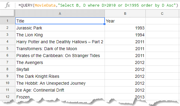 Where clause in Google Sheets Query