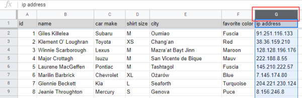 Click the destination column