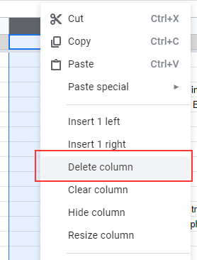 Delete column