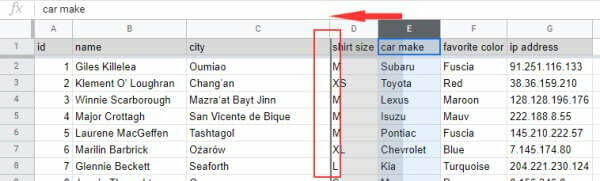 Drag and move the column
