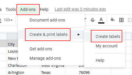Launch the create label addon