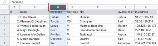 Select the column you want to shift