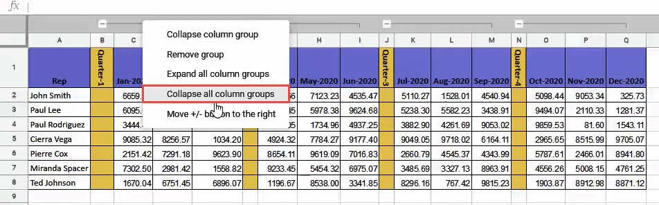 Collapse all column groups