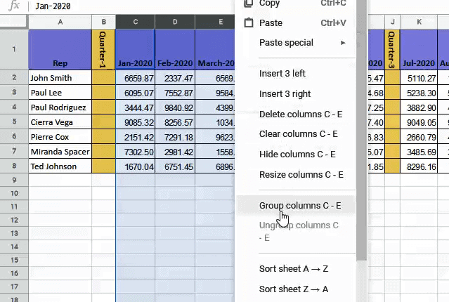 Group by columns