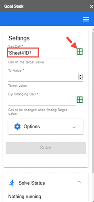 Set the cell for Goal Seek