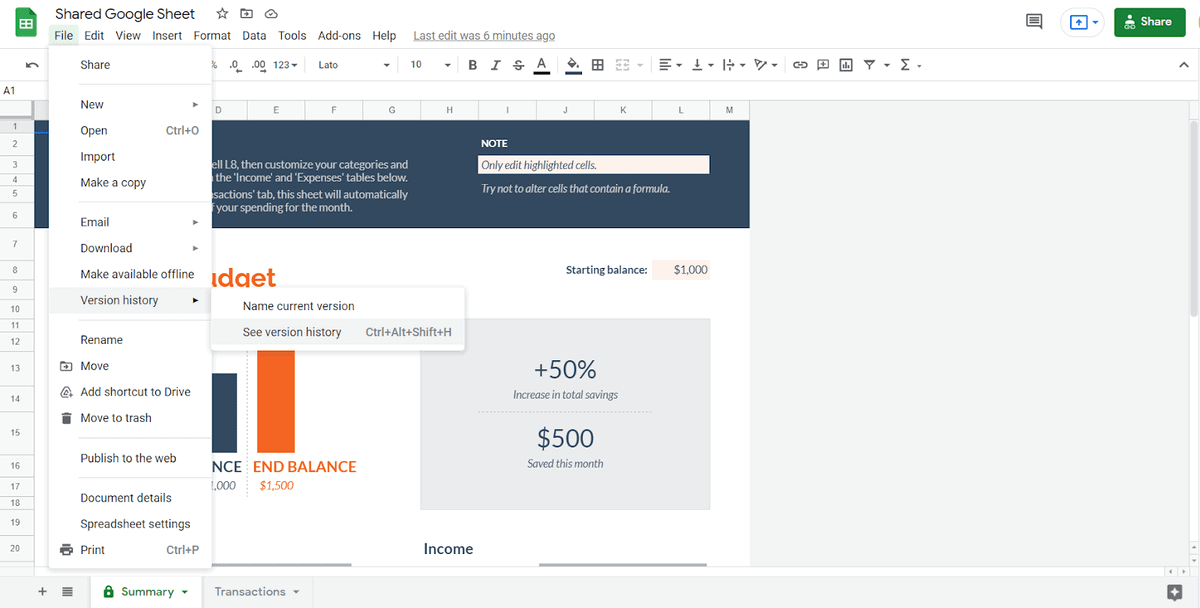 track changes in google sheets