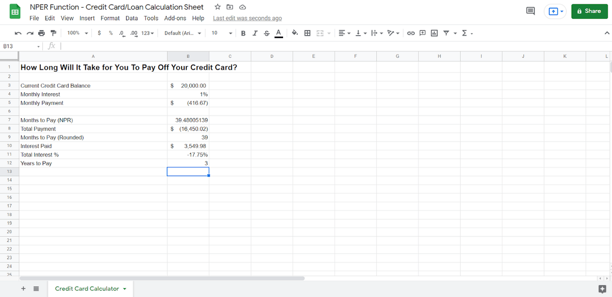 NPER formula example