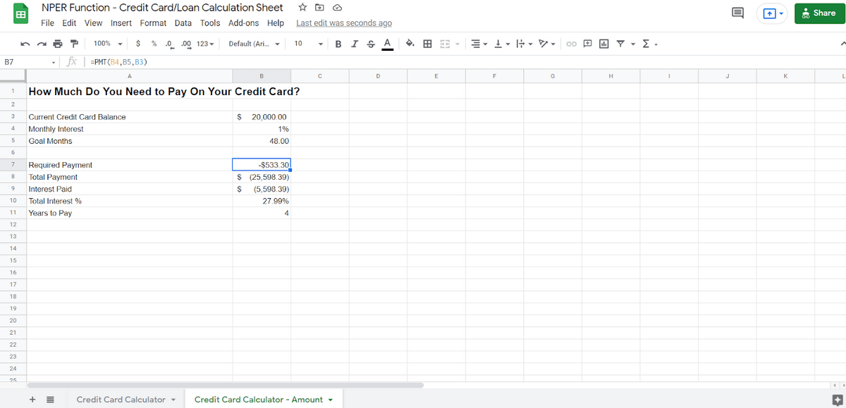 google sheets PMT function