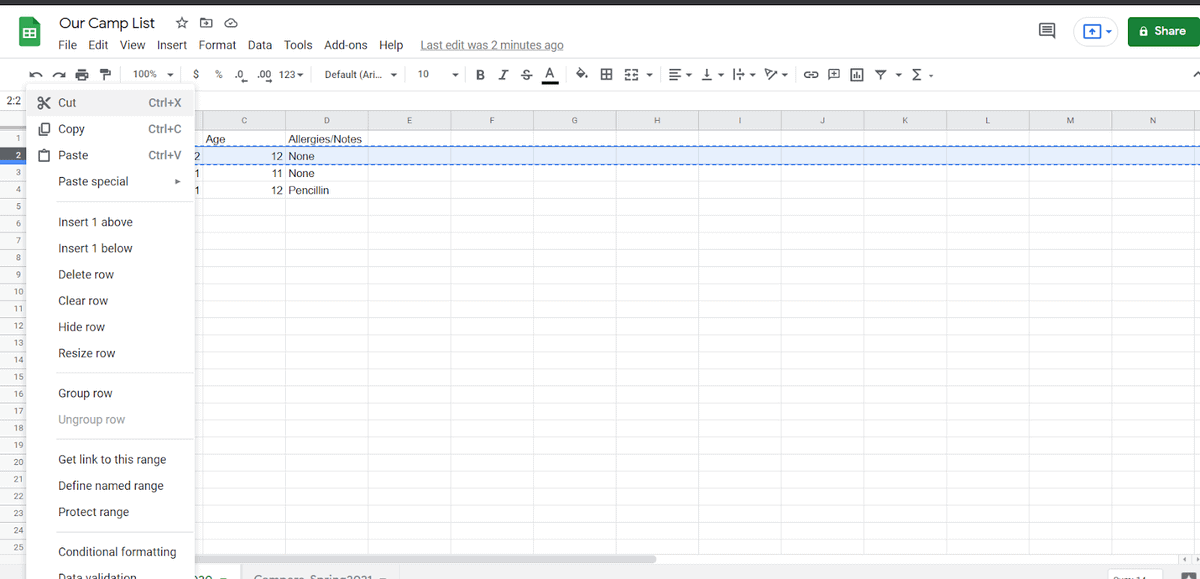 How to Cut and Paste Multiple Rows in Google Sheets