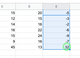 Google Sheets Subtract Entire Columns