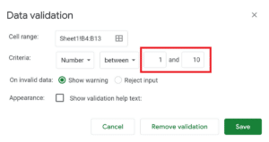 Google sheets data validation