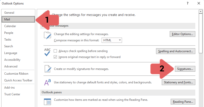 Click on Signatures option