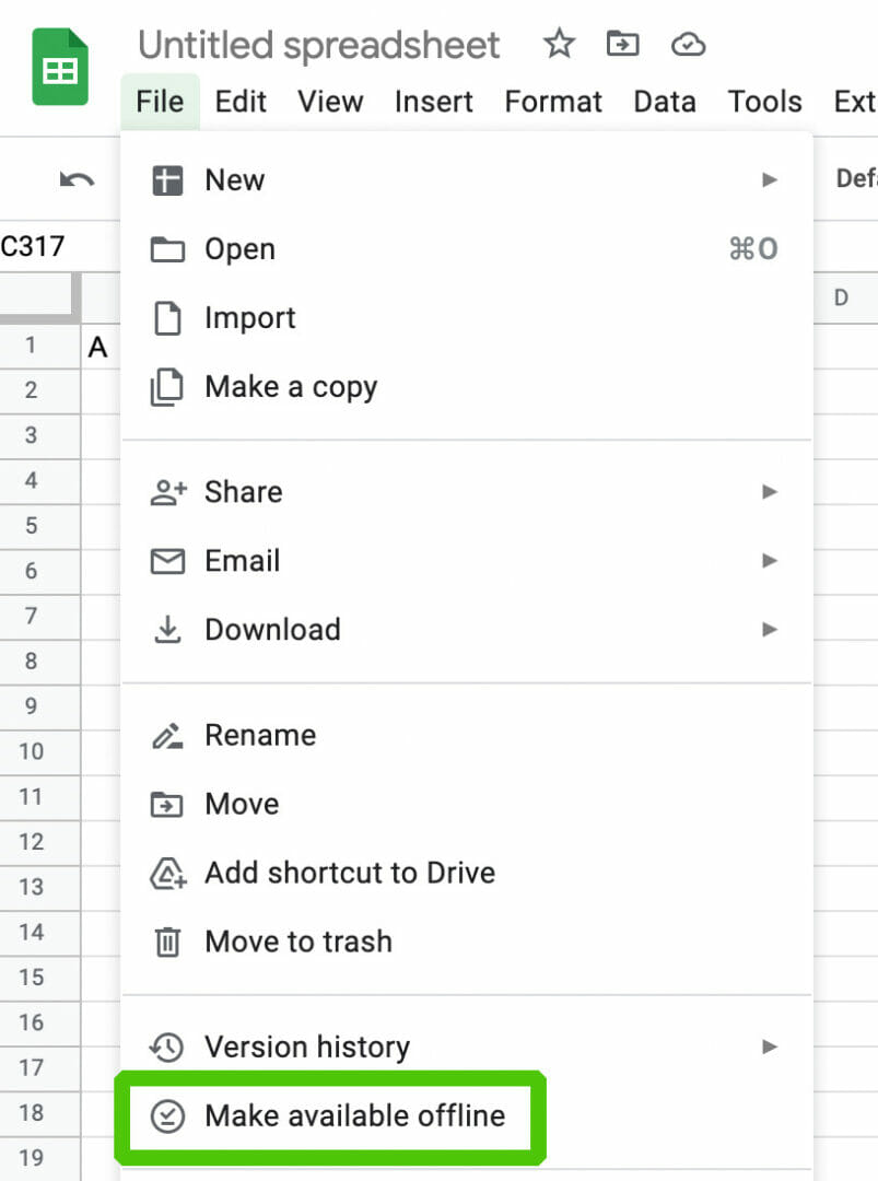 Google Sheets make available offline option