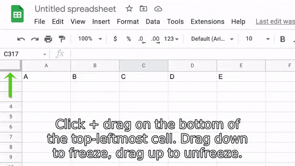 GIF showing how to freeze and unfreeze cells in Google Sheets