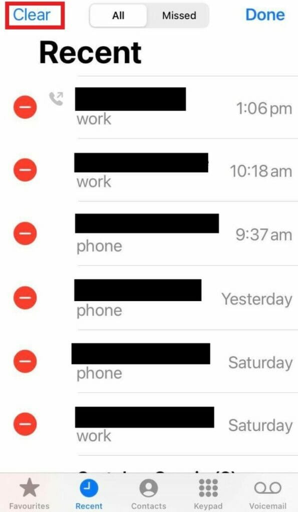 Clear recent calls