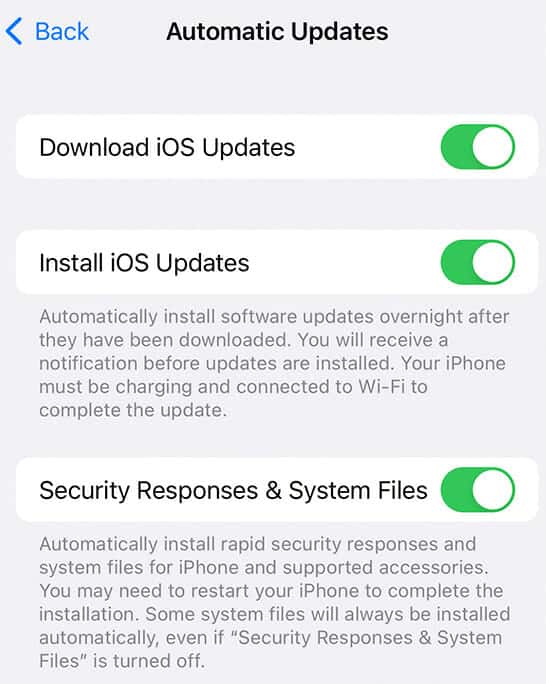 automatic ios updates how to change