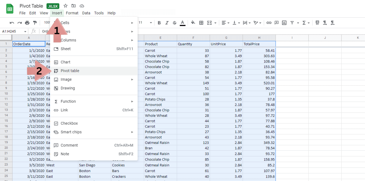 How to Insert a Pivot Table