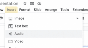 How to add audio to Google Slides through the insert menu
