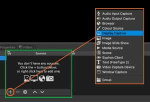 Options from the sources menu
