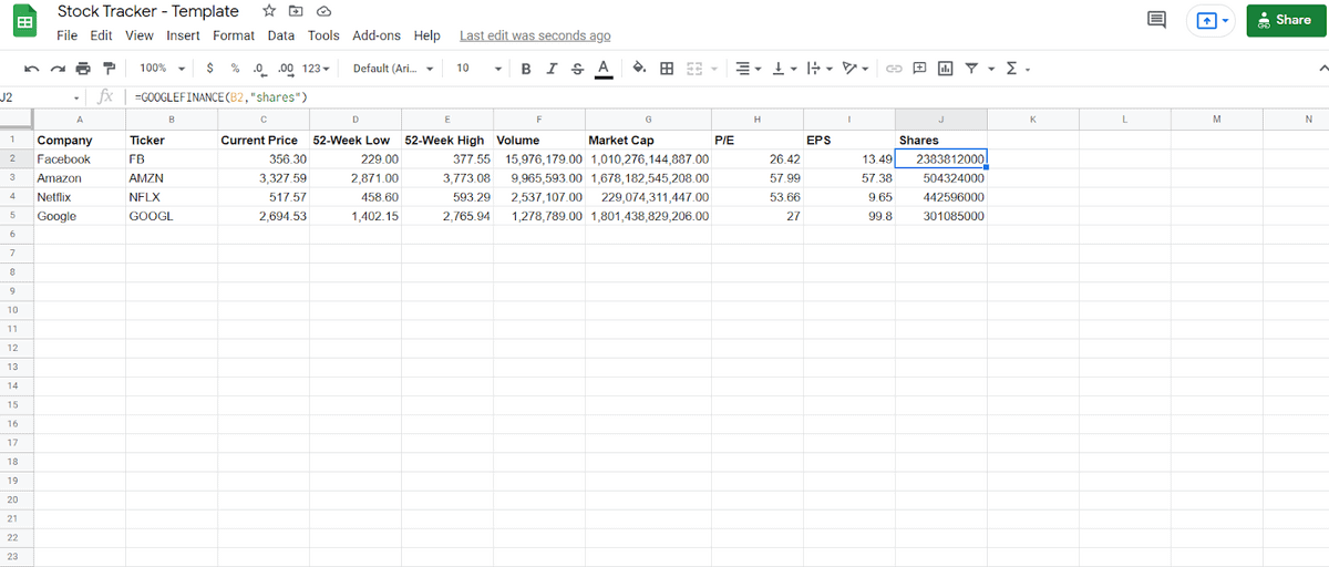 Stock tracker template with more info included