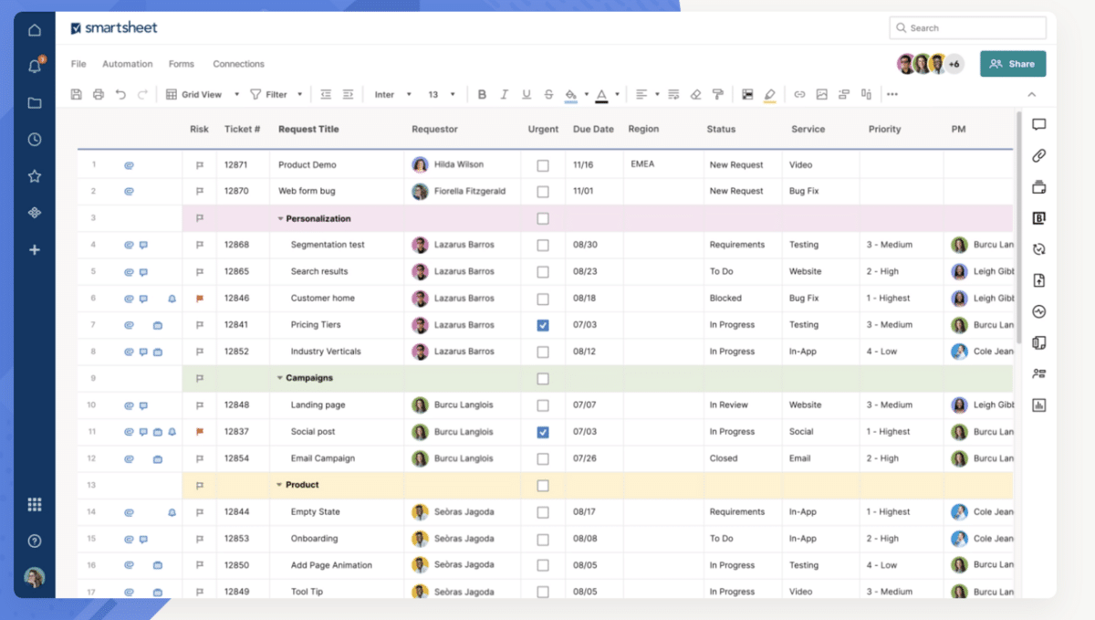 Smartsheet screenshot