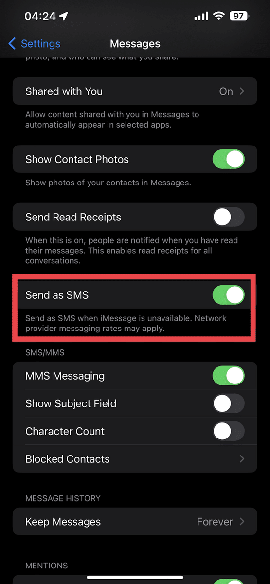 Send as SMS option