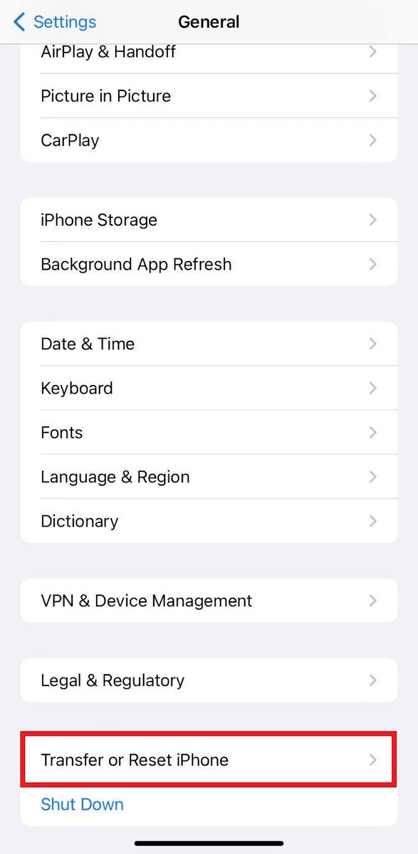 Transfer or reset iphone