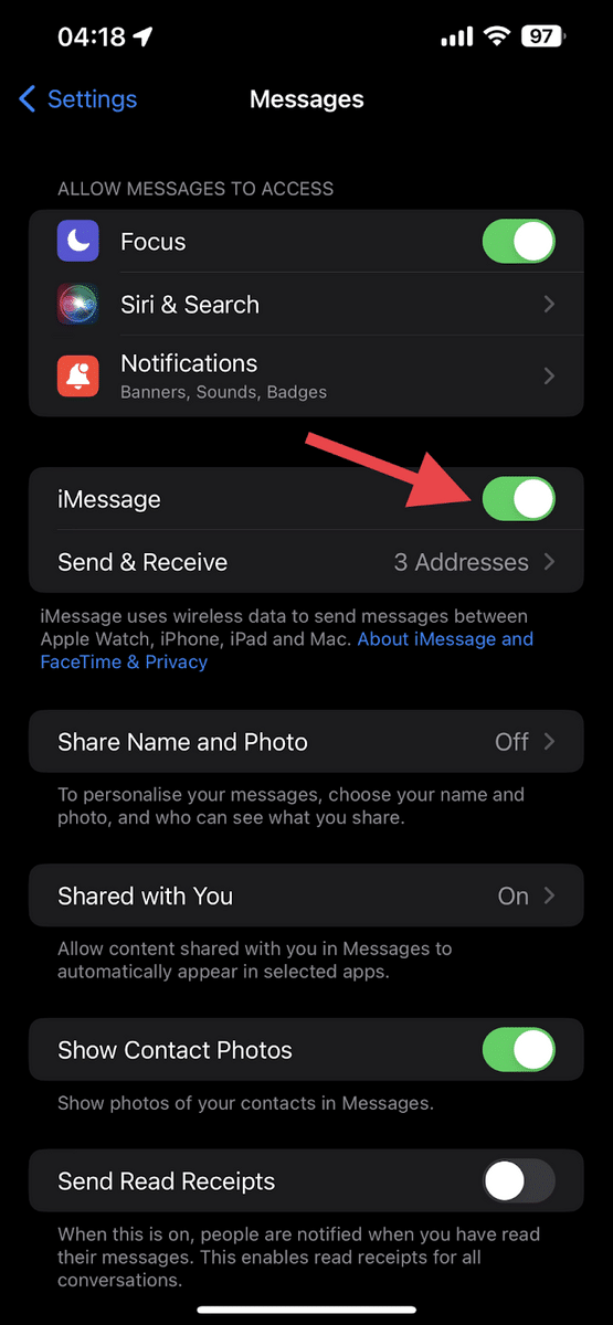 Turn iMessage on when sent as text message