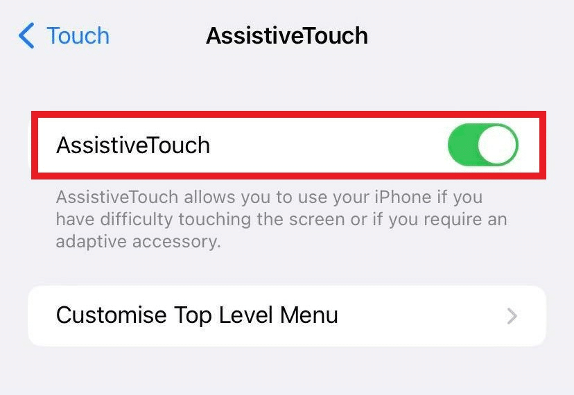 Turn on assistive touch