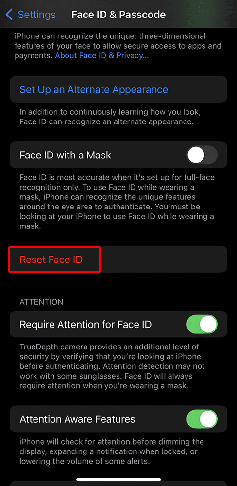 iphone cannot set face id