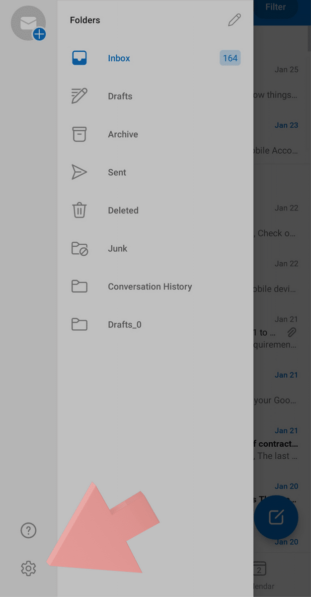 How to access the settings in Outlook mobile