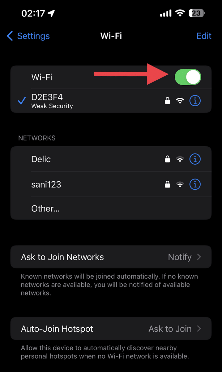 iPhone keeps disconnecting from Wifi—enable Wifi connection