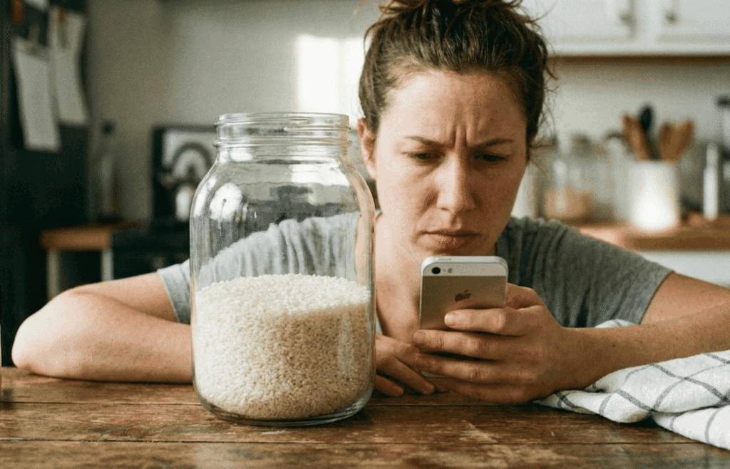 A woman screenshots on her iPhone