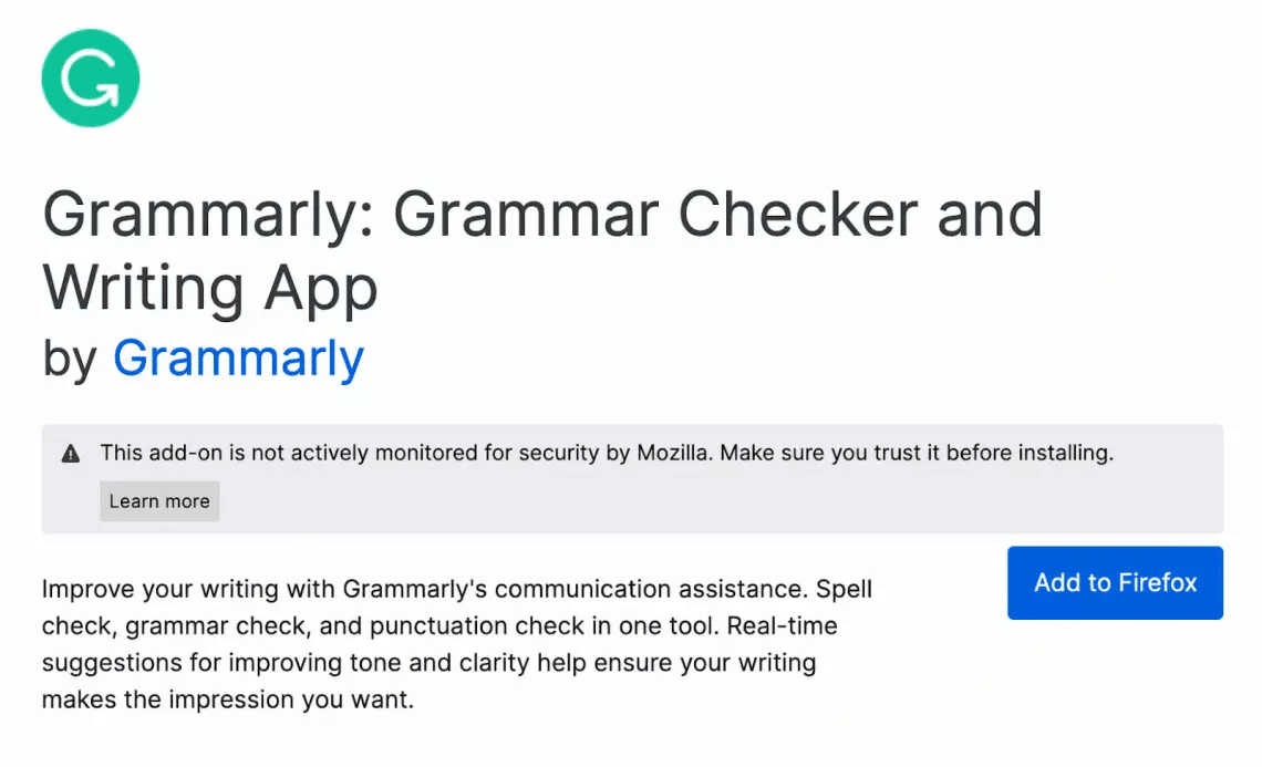 Firefox extension-Grammarly screenshot