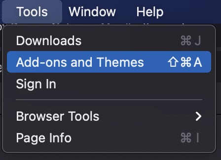 Firefox extensions-Add-ons and Themes button screenshot