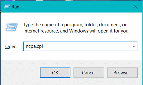 type ncpa.cpl into the run box