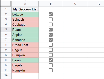 Example 10: Google Sheets conditional formatting with multiple rules