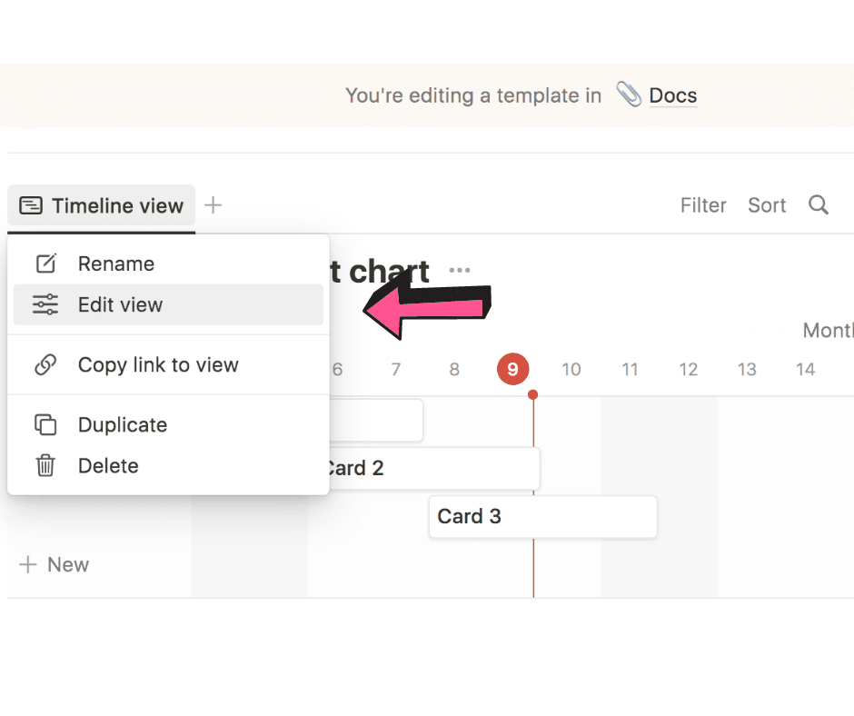 Edit view on your Notion Gantt chart