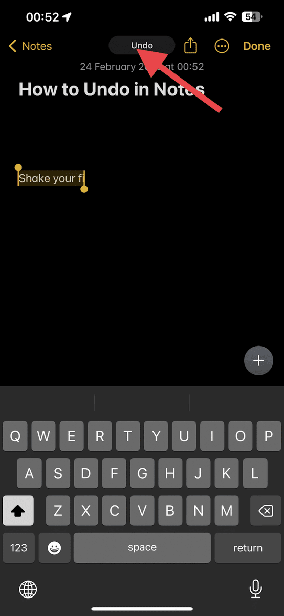 Undo notification in Apple Notes