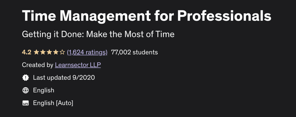 Udemy Time Management for Professionals