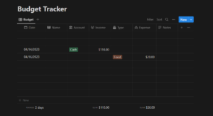 Notion budget template example 2