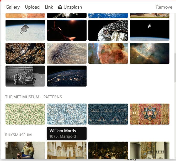 Notion image gallery for cover images