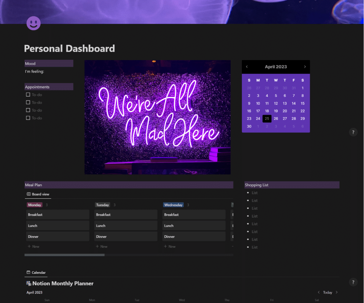 Personal Notion Dashboard template