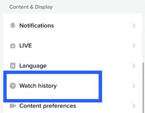 Watch history in TikTok