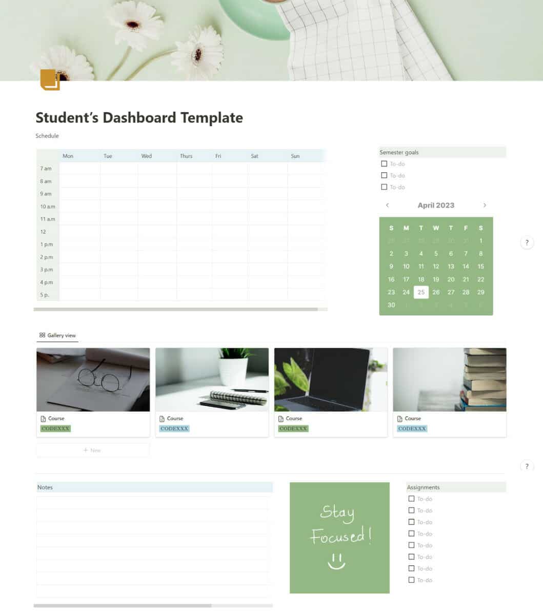 Student Notion Dashboard Template
