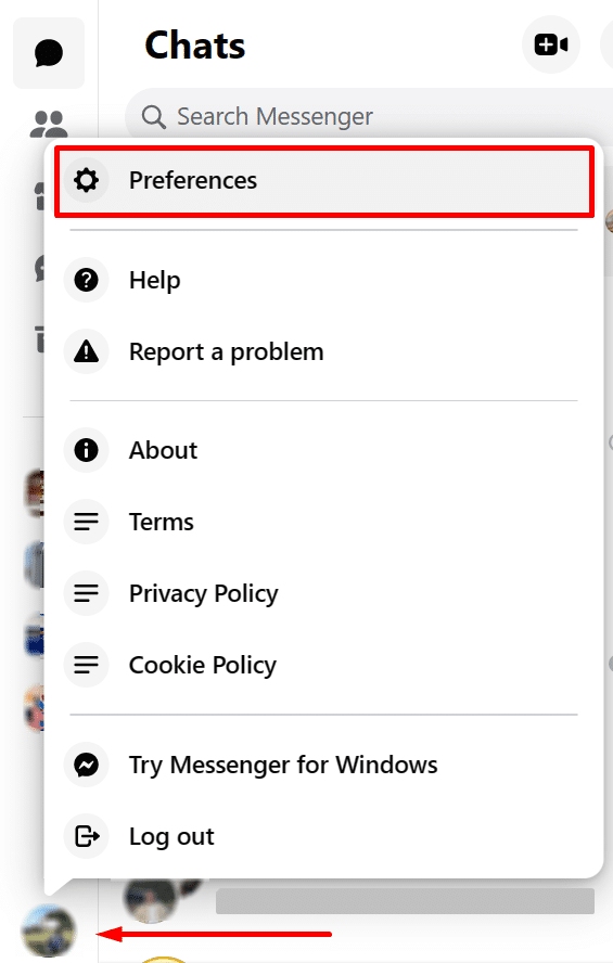 Where is the preferences button on Messenger