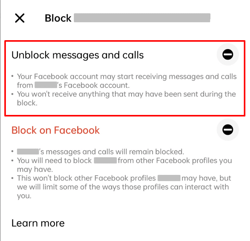 Unblock messages and calls on Messenger